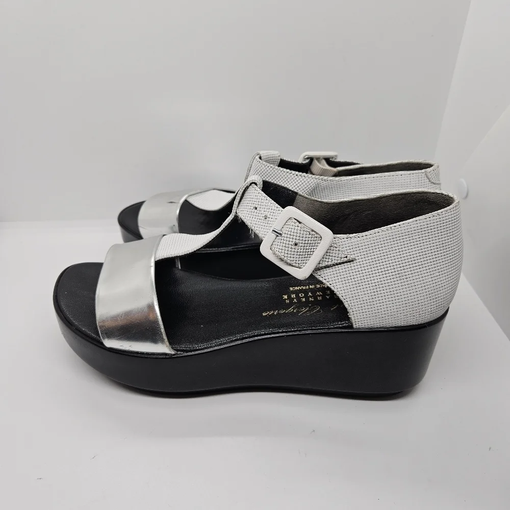 Robert Cleregie leather platform T-strap sandals black white silver EU 36